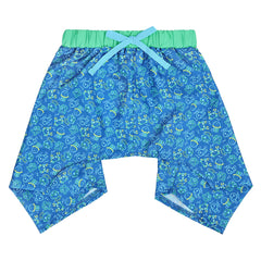 HDE dog swim trunks front view showing vibrant glowing sea creatures for bright beach days
