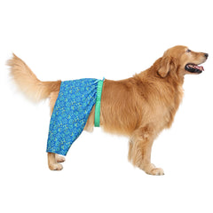 HDE dog swim trunks side view with adjustable waist for customizable fit during fun