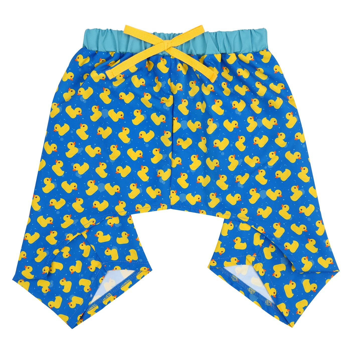 HDE dog swim trunks show waistband adjustable for secure fit during beach play.