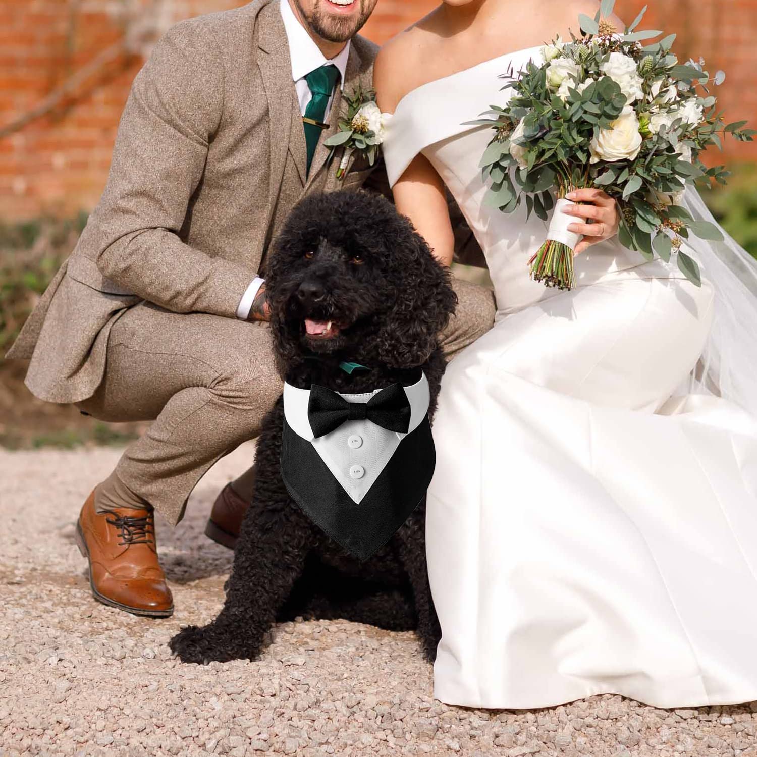 HDGDT adjustable dog tuxedo bandana fitted across sizes for comfort.