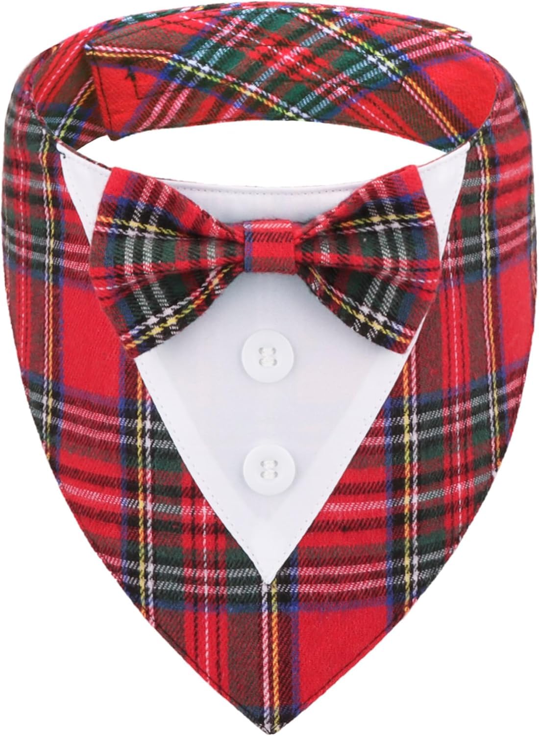 HDGDT Christmas dog tuxedo bandana front view, ideal for festive photo sessions.
