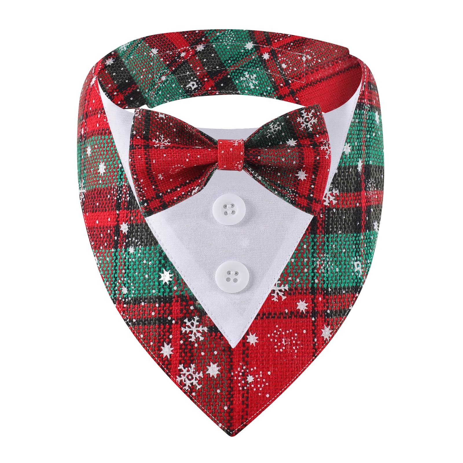HDGDT Christmas dog tuxedo bandana in red plaid for festive holiday photoshoots.