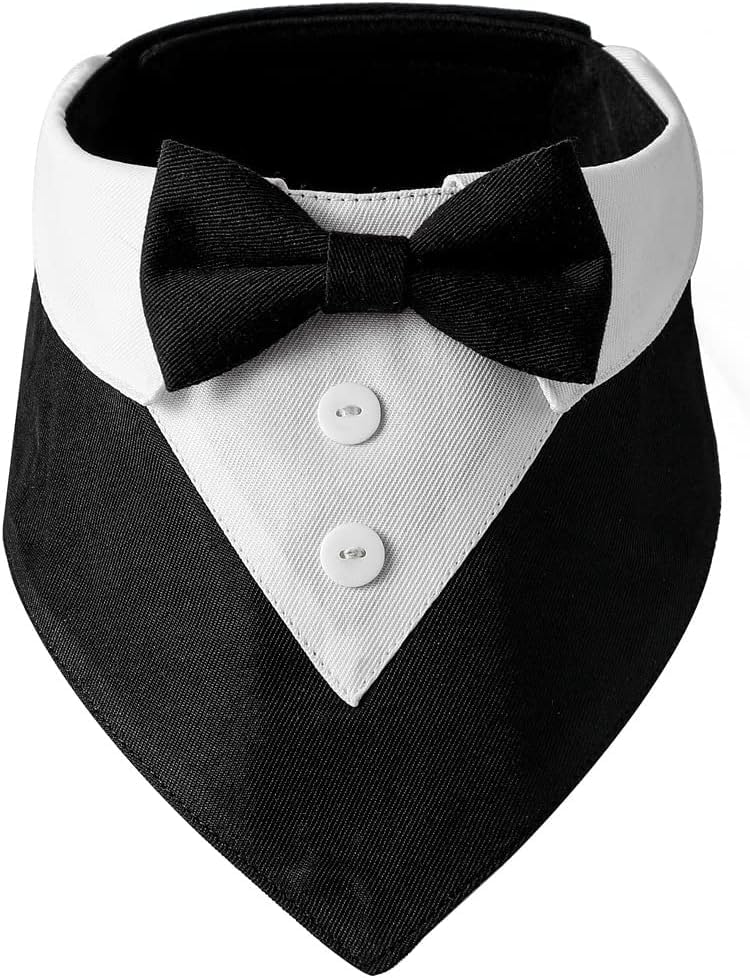 HDGDT dog tuxedo collar with bow tie ideal for weddings and formal events.