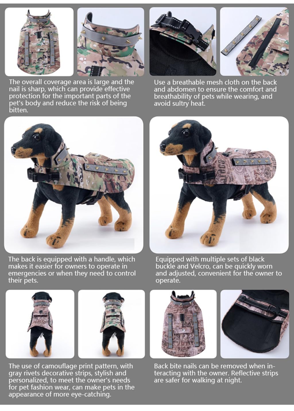 HDKUW spiked small dog vest breathable mesh lining keeps dogs cool