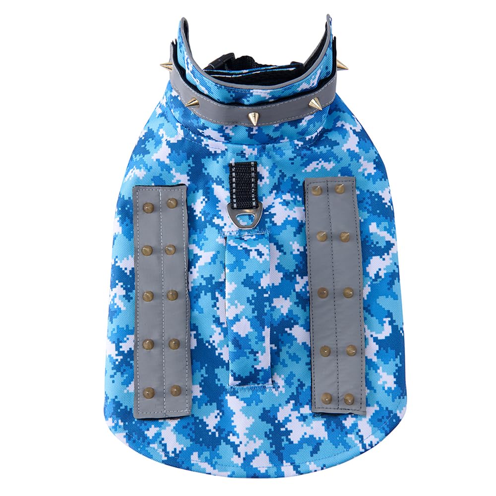 HDKUW spiked small dog vest front view shows protective design for walks