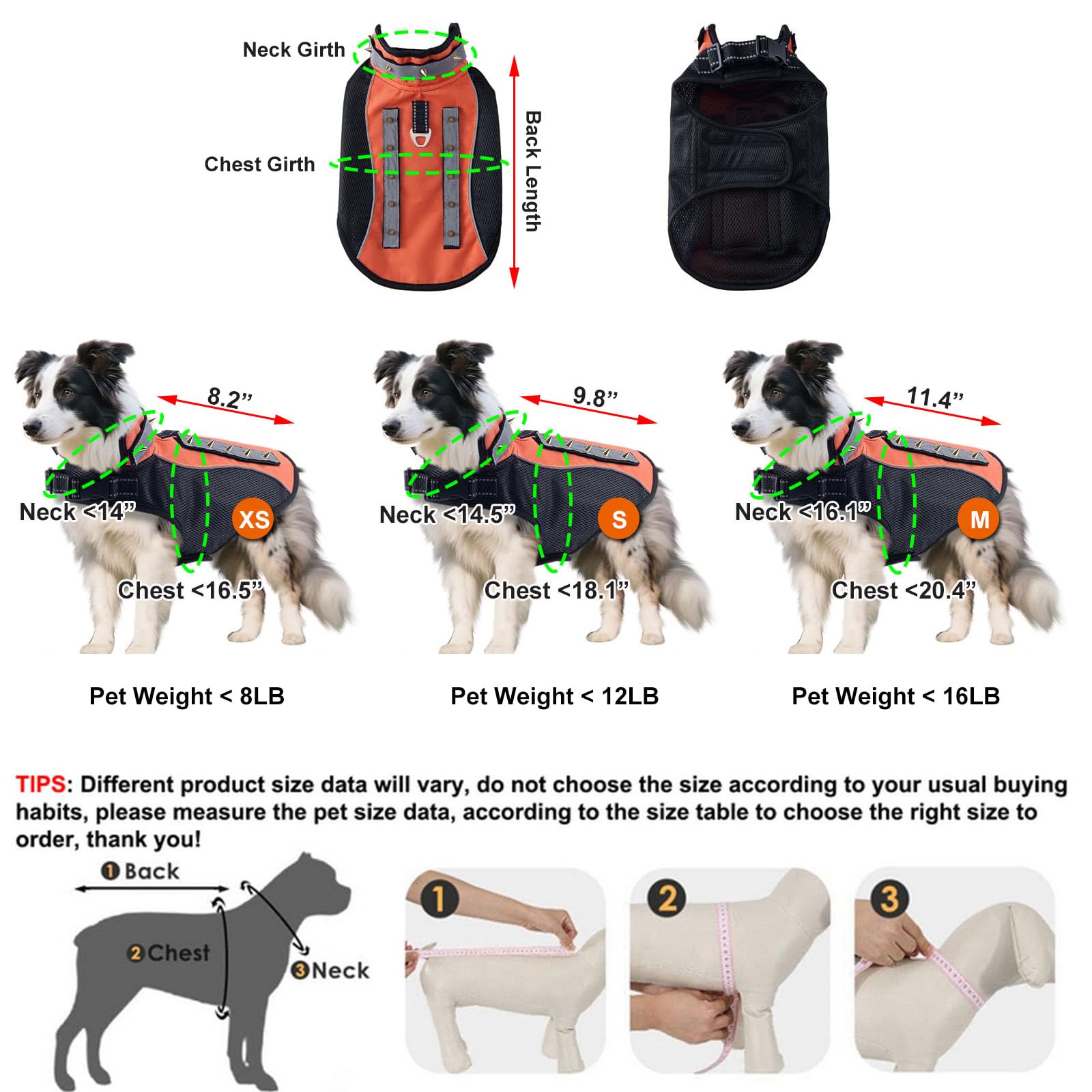 HDKUW spiked small dog vest side view highlights adjustable fit and comfort