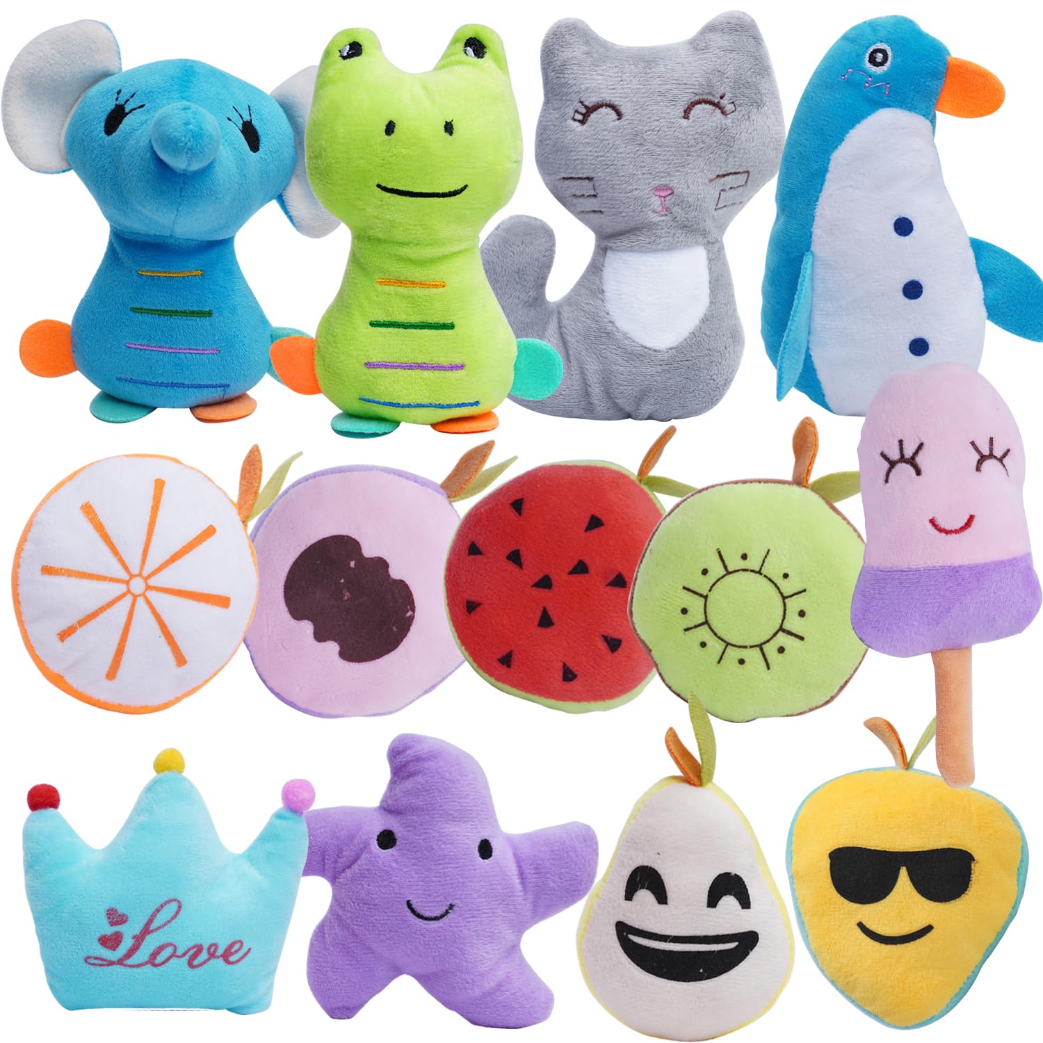 HDMOTU 26-pack toy fruit: bright plush forms for engaging fetch sessions.
