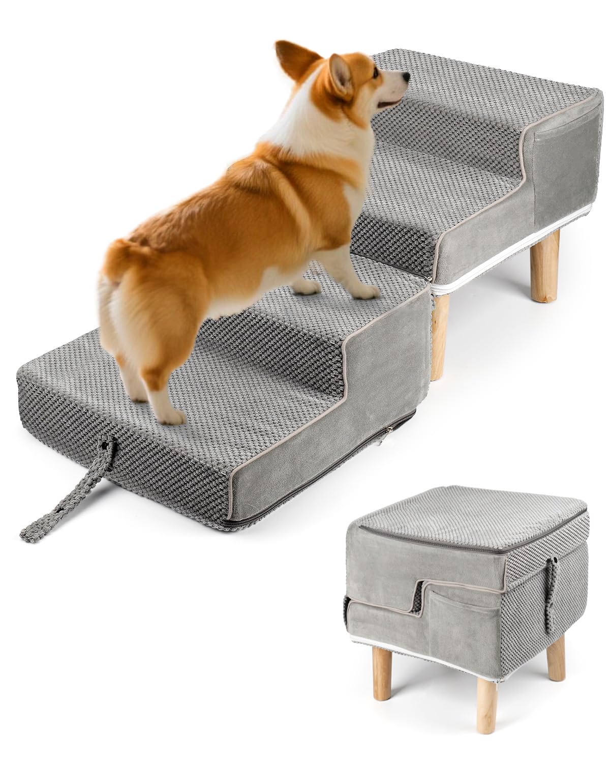 Hdnbsp Dog Ramp Ottoman folded for compact storage and sleek look.