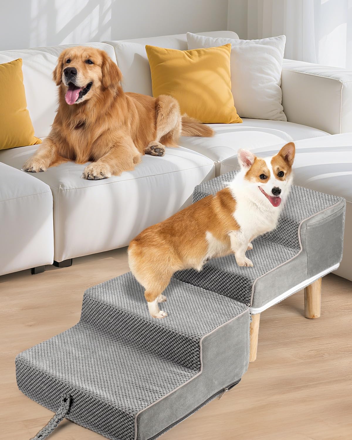 Hdnbsp Dog Ramp Ottoman open stairs showing easy couch access.