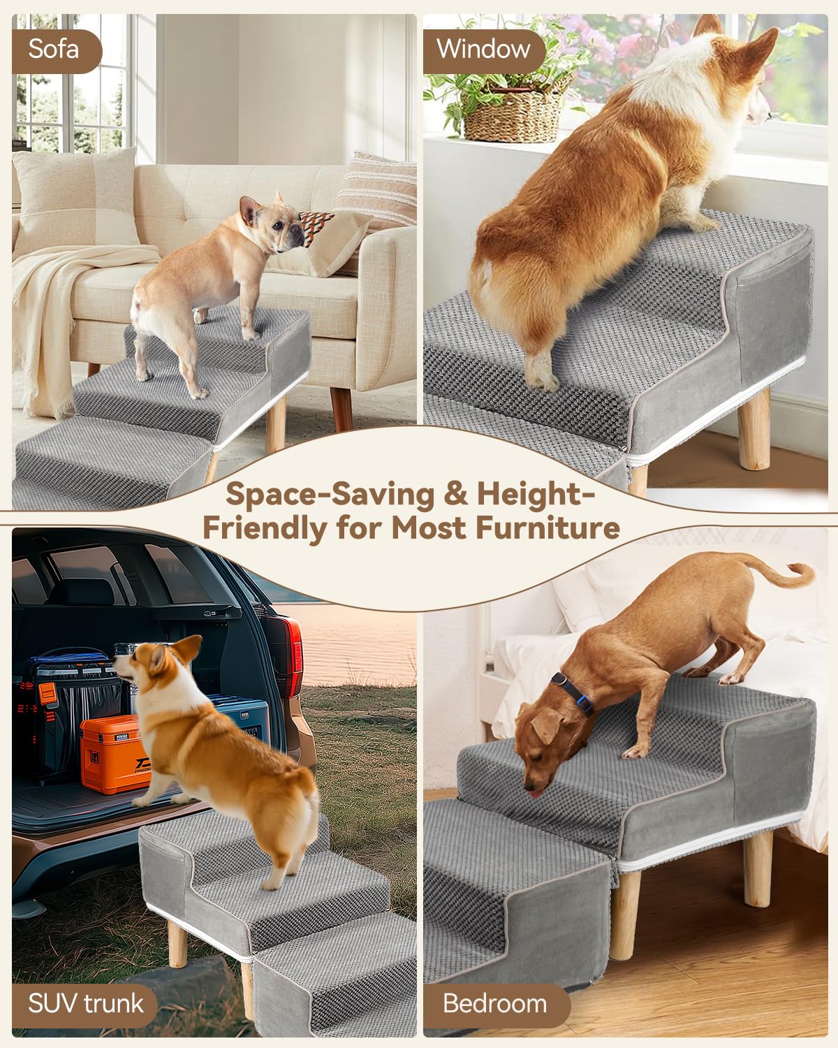 Hdnbsp Dog Ramp Ottoman storage pocket keeps toys nearby.