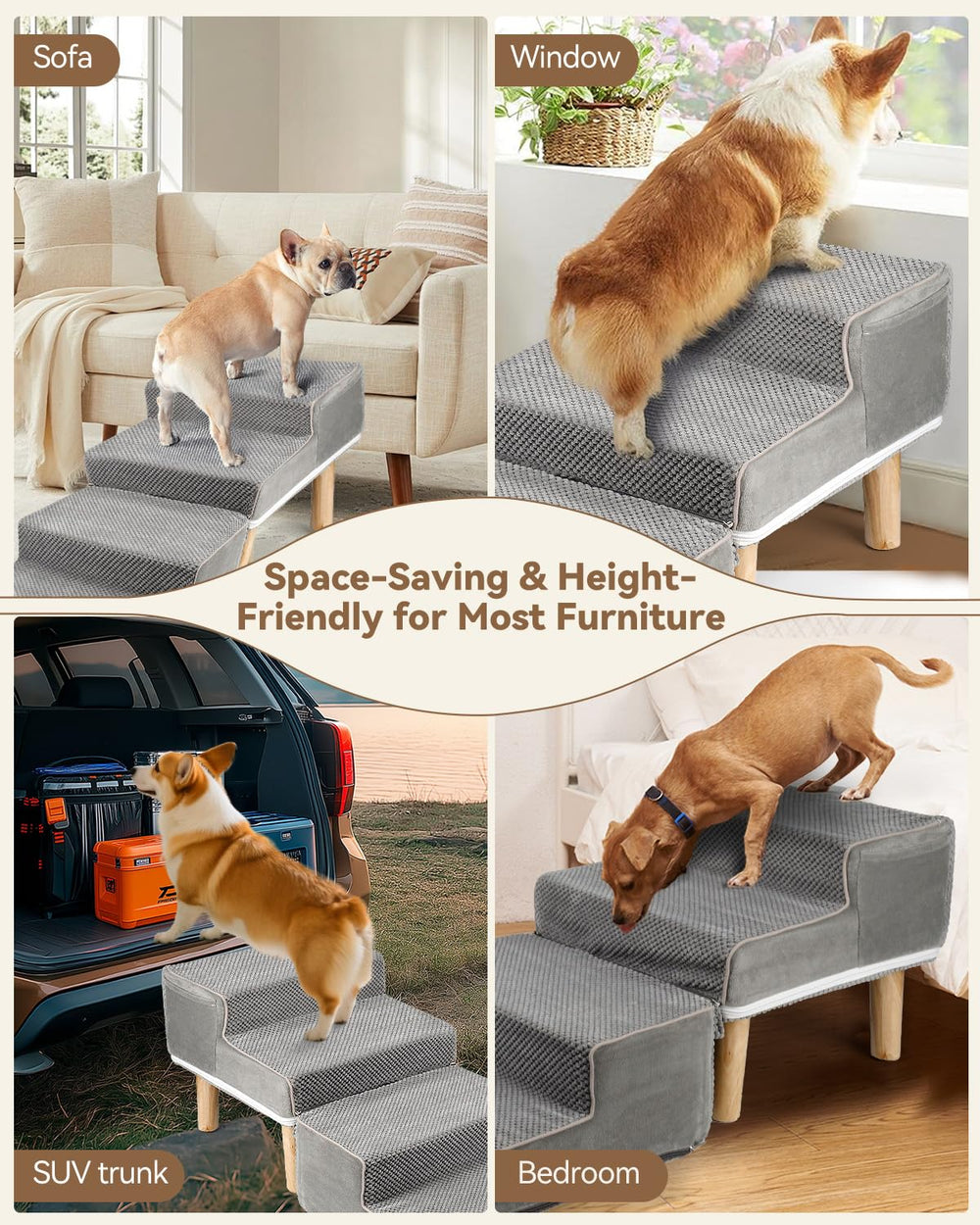 Hdnbsp Dog Ramp Ottoman storage pocket keeps toys nearby.
