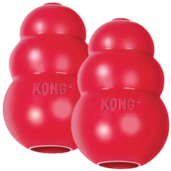 HDP KONG Classic two-pack large pack shot highlights durable natural rubber for chewers