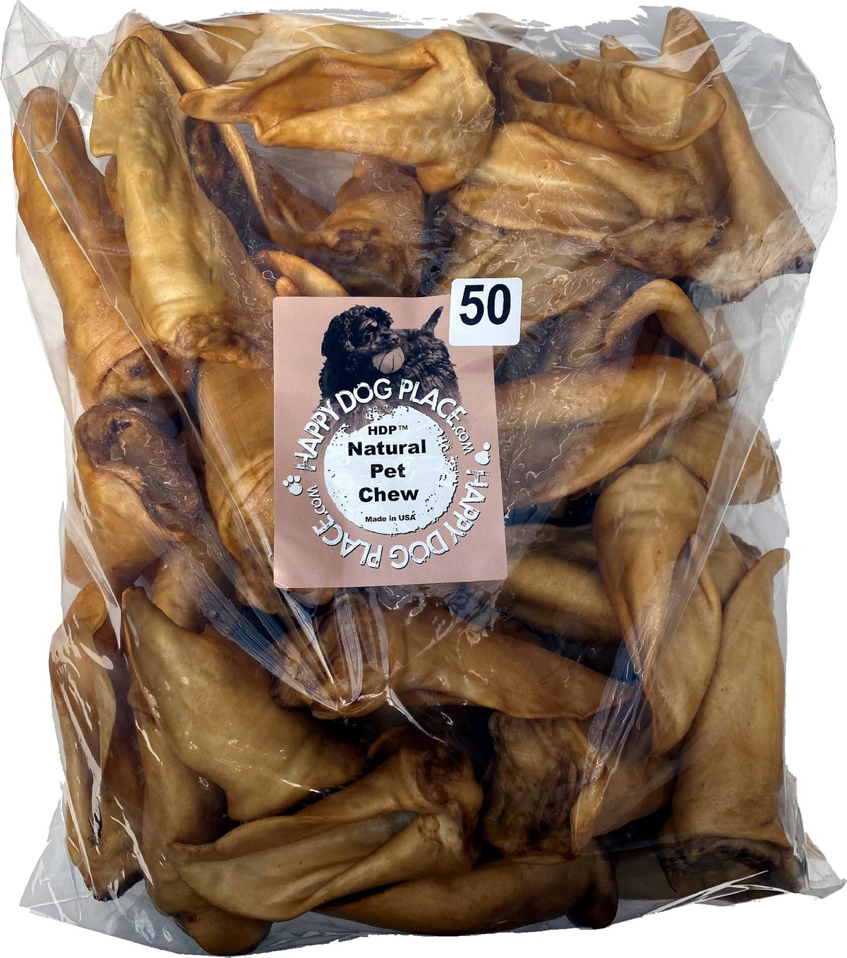 HDP lamb ears smoked large USA pack-50 close-up shows premium smoked texture for dogs