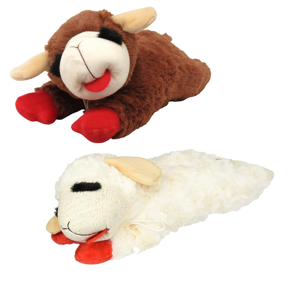 HDP Lambchop brown-white 10-inch plush dog toy with squeaker for interactive play and cuddling