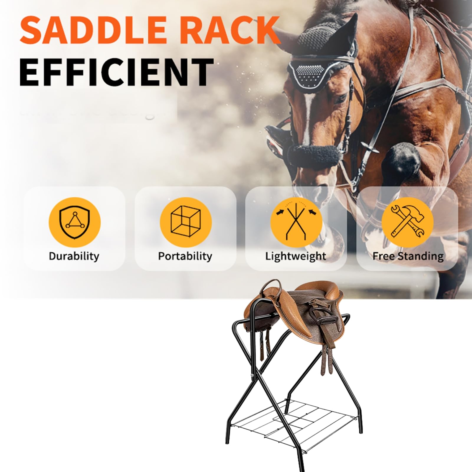 HDYEGY display-ready stand fits English and Western saddles.