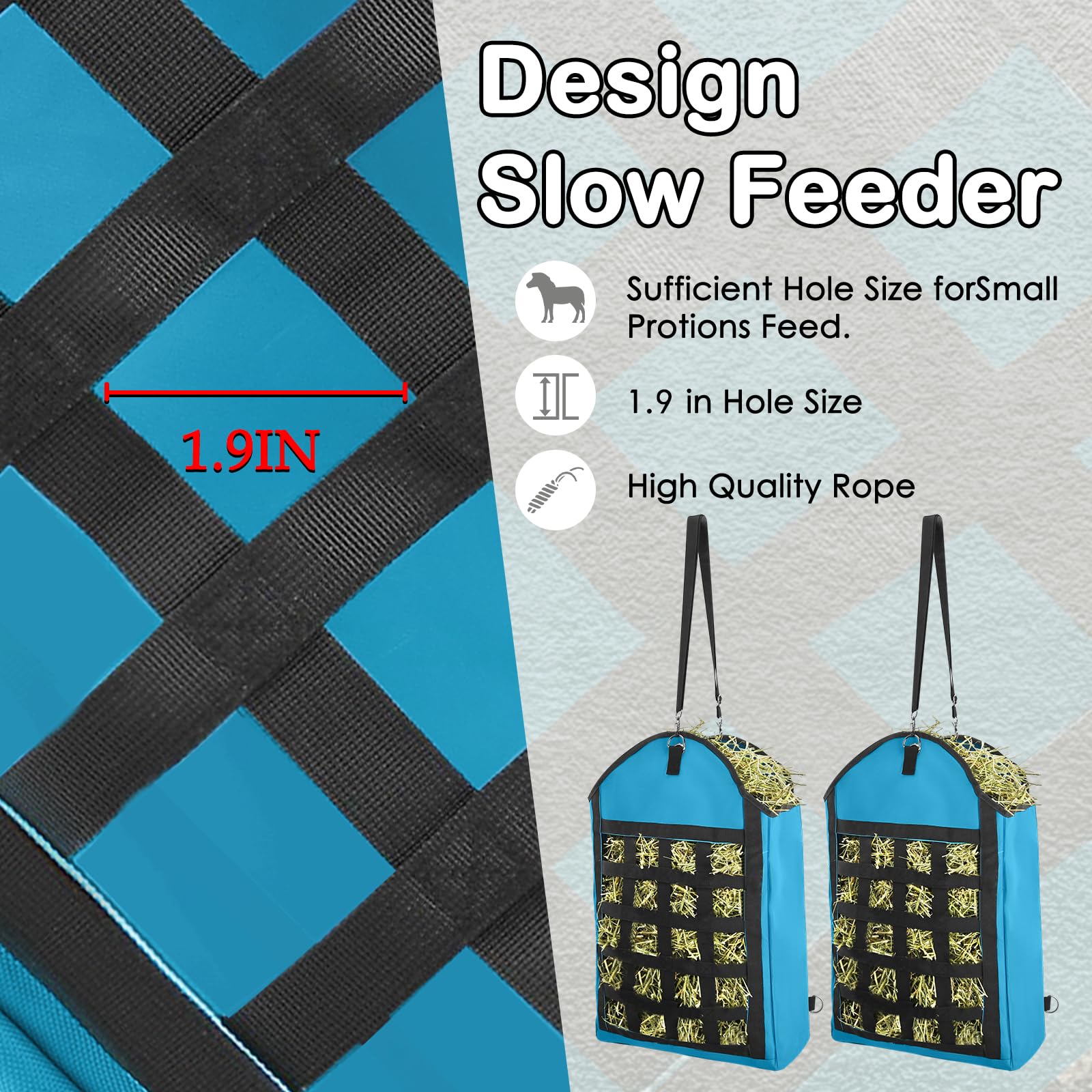 HDYEGY hay bag showing adjustable strap for versatile hanging