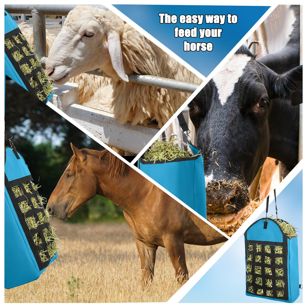 HDYEGY hay bag mounted on stall or trailer for convenient feeding