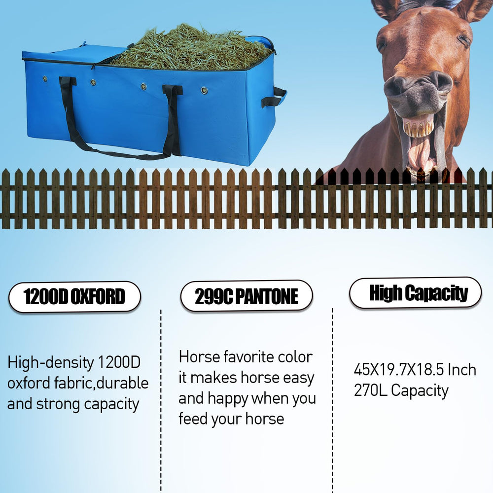 HDYEGY hay bale bag side view highlights large capacity for storage.