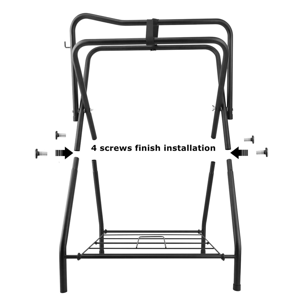 HDYEGY saddle rack storage shelf keeps boots and gear organized.