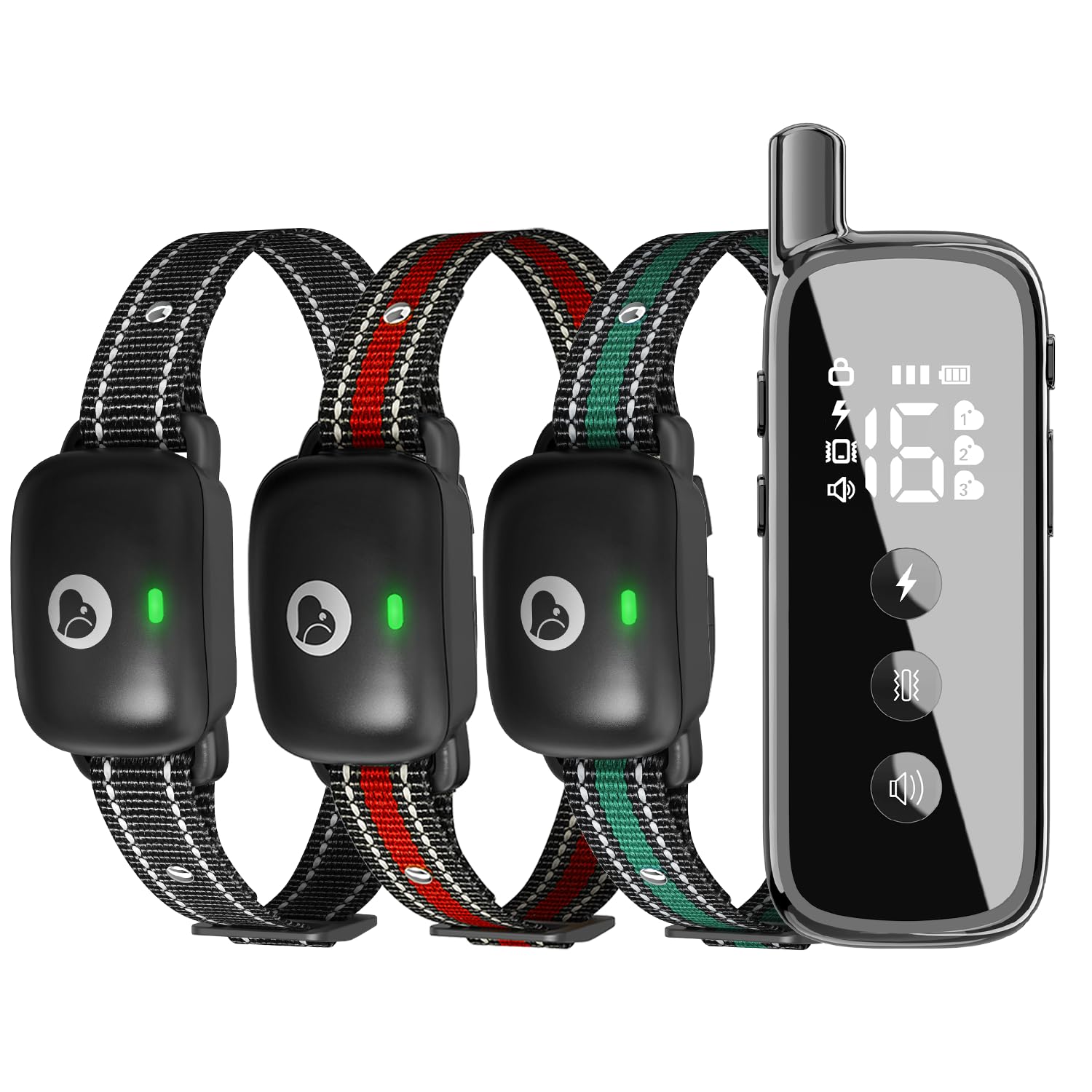 Heaflex three-dog collar remote enables synchronized training across multiple dogs.