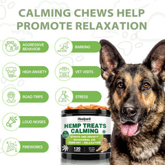 Healpark bottle label close-up; vet-formulated, all-natural dog calming solution.