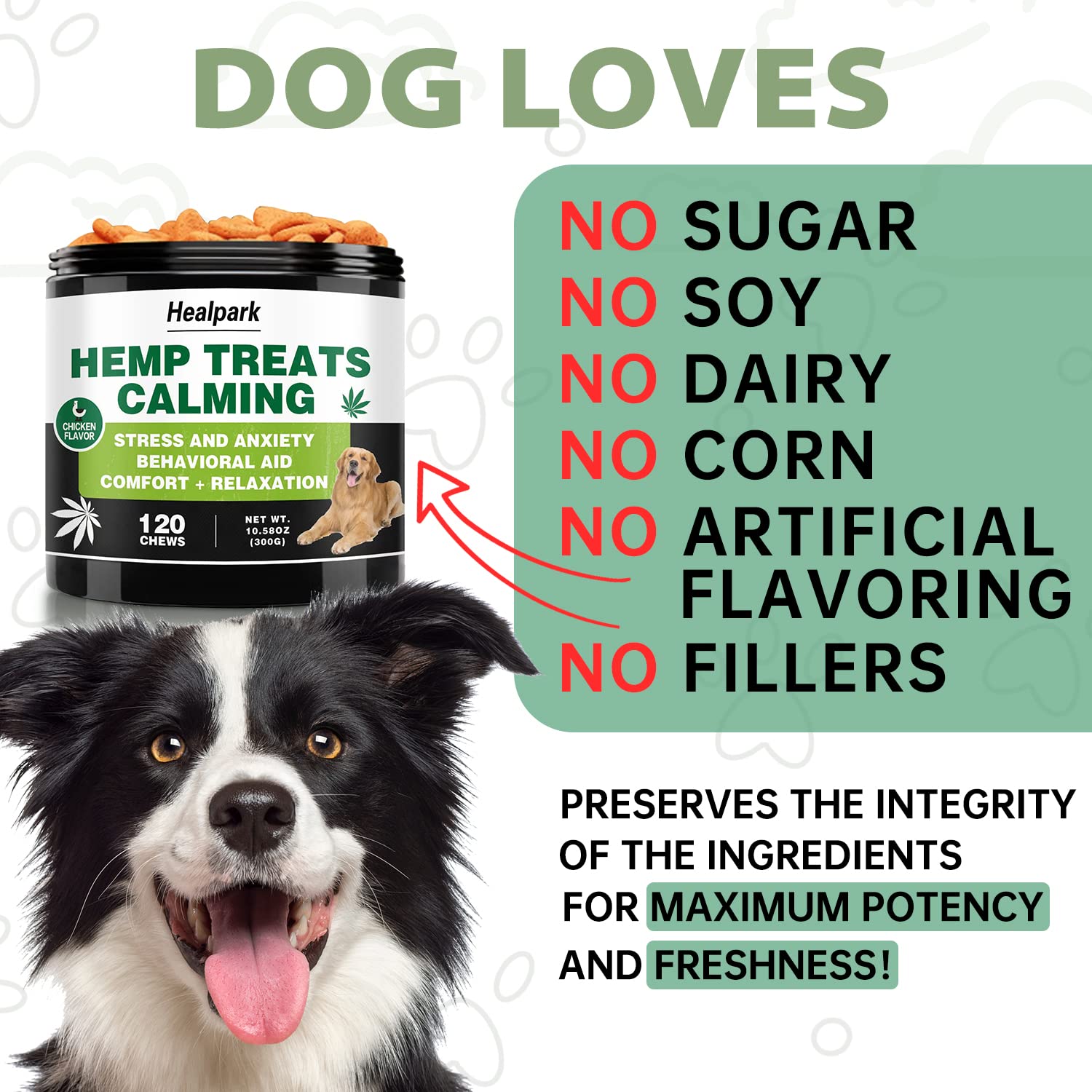 Chicken-flavored Healpark treats ready to serve for anxious dogs.