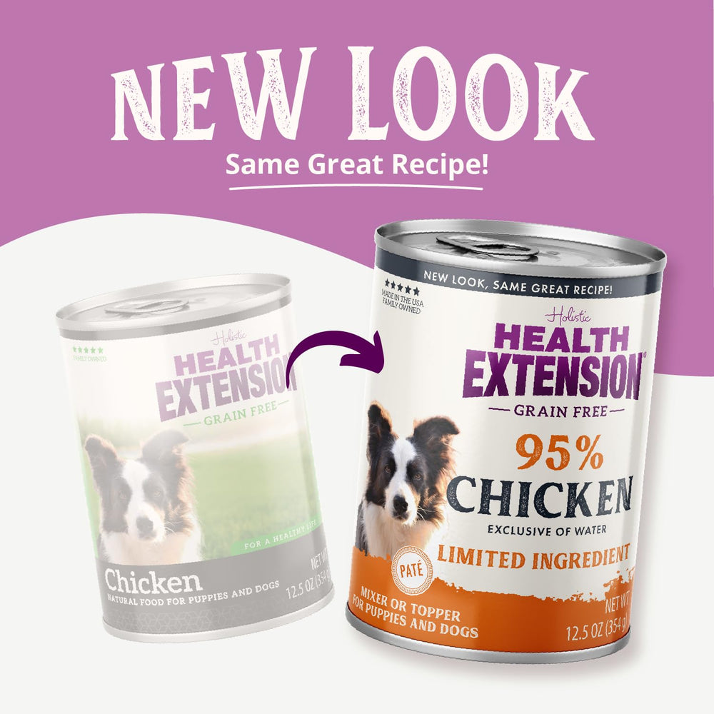 Health Extension 95% Chicken grain-free ingredients panel highlights limited nutrition
