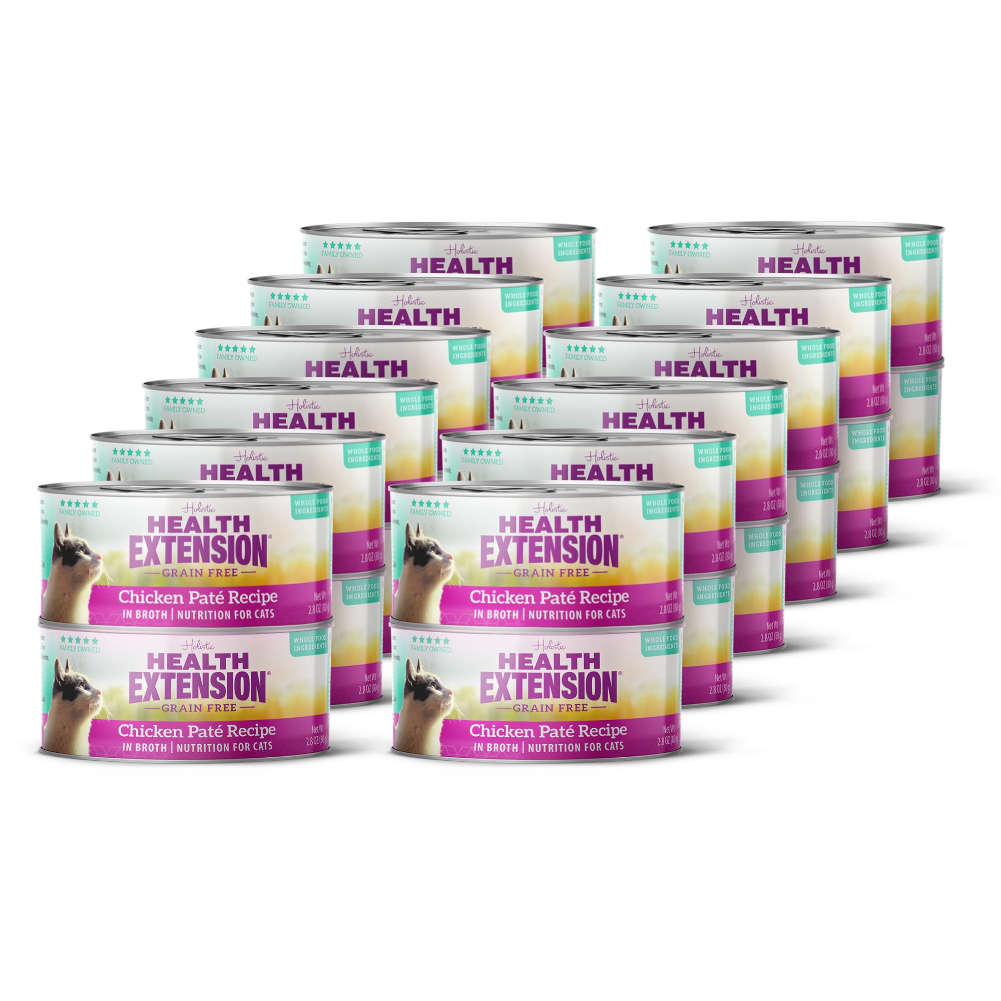 Health Extension chicken-wet-cat-food-can with grain-free formula and real chicken protein.