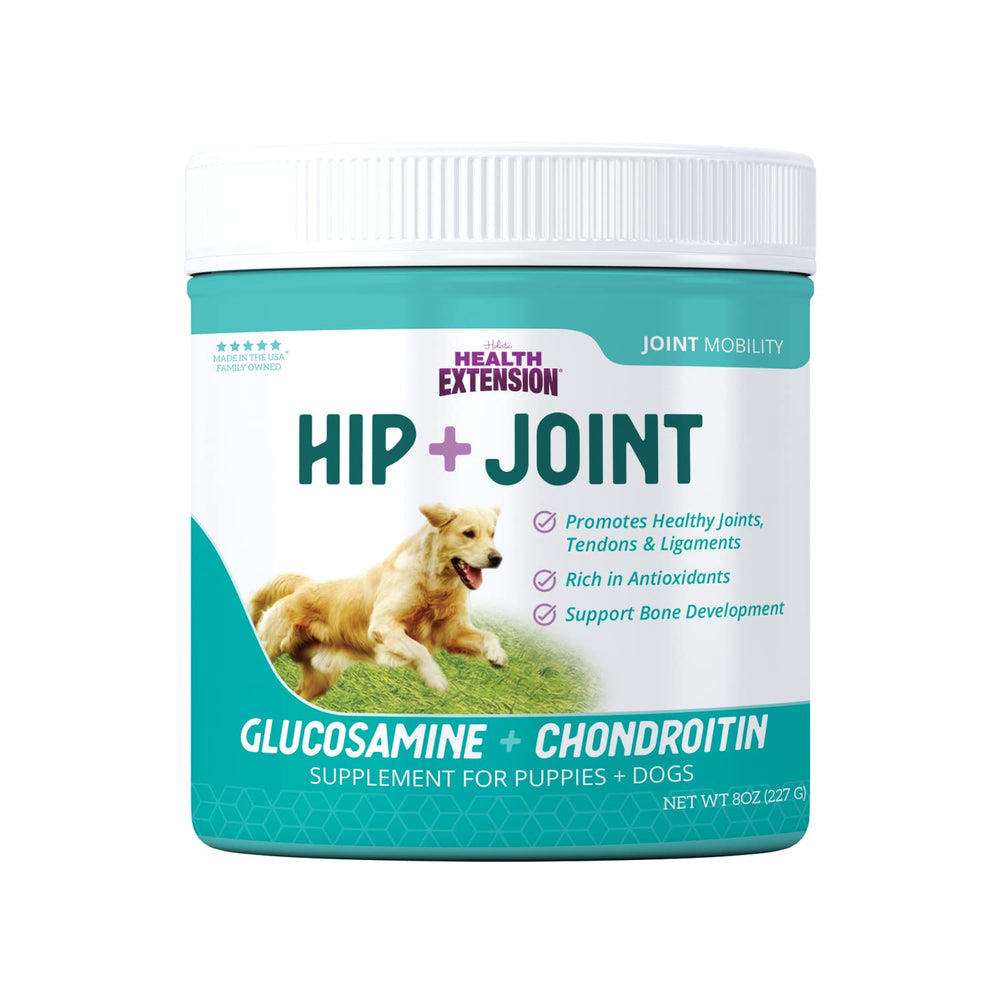 Health Extension chondroitin-glucosamine dog bottle provides convenient joint support for active pets