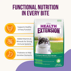 Health Extension dry cat food probiotics-digestive-support highlights kibble texture for easy meals.