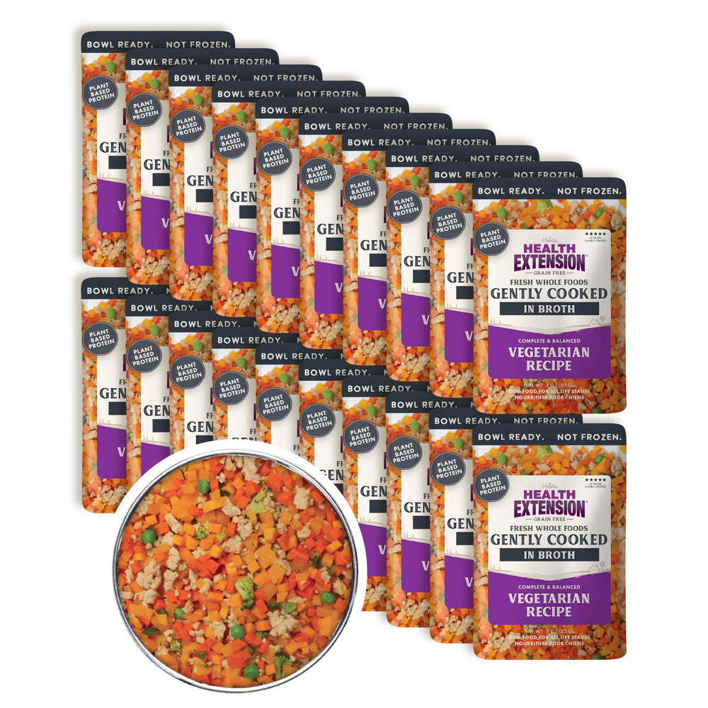 Health Extension gently cooked bowl-ready meal for dogs showing convenient serving.