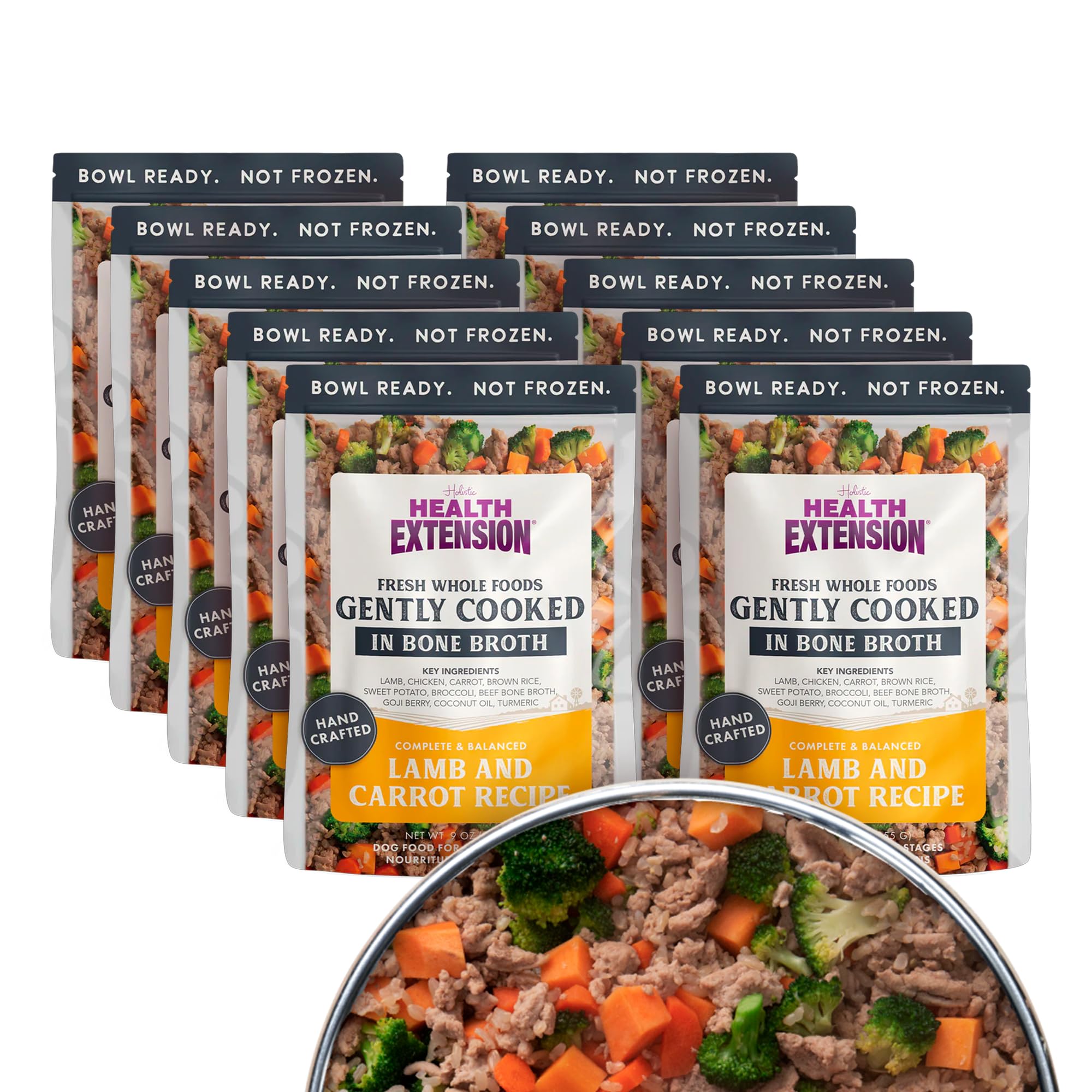 Health Extension Gently Cooked Lamb & Carrot dog food pouch ready-to-serve meals.