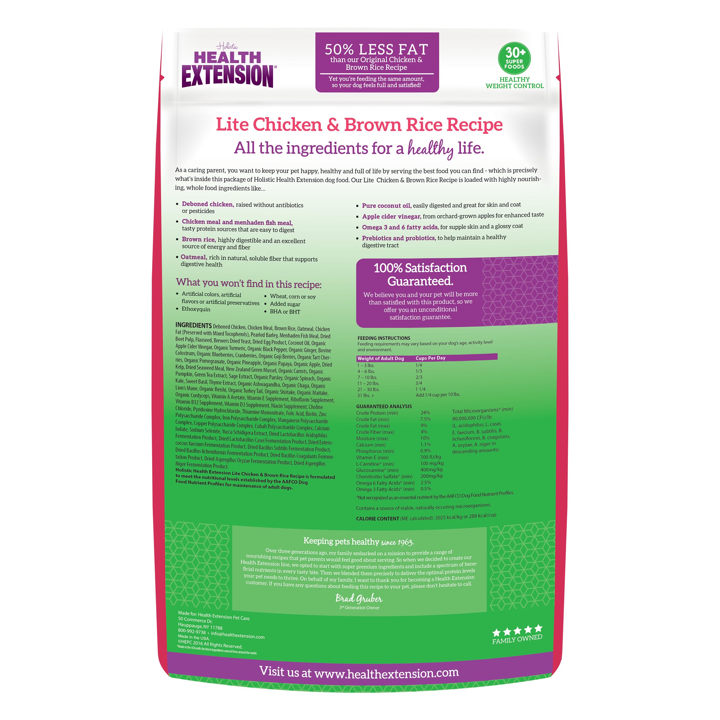 Health Extension Lite kibble closeup highlights lean protein from real chicken.