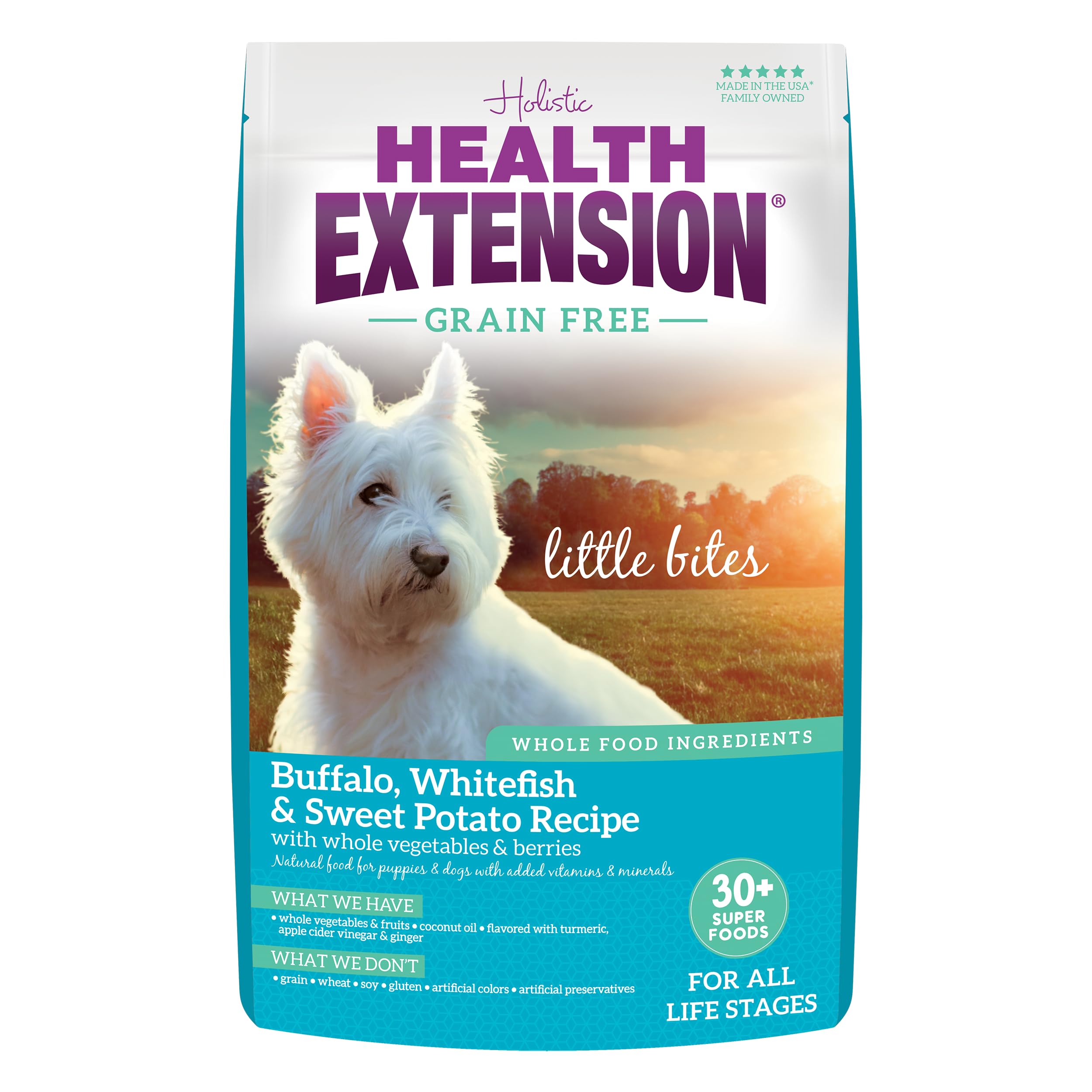 Health Extension little-bites-puppy-kibble-closeup showing easy-chew bites for tiny teacups.