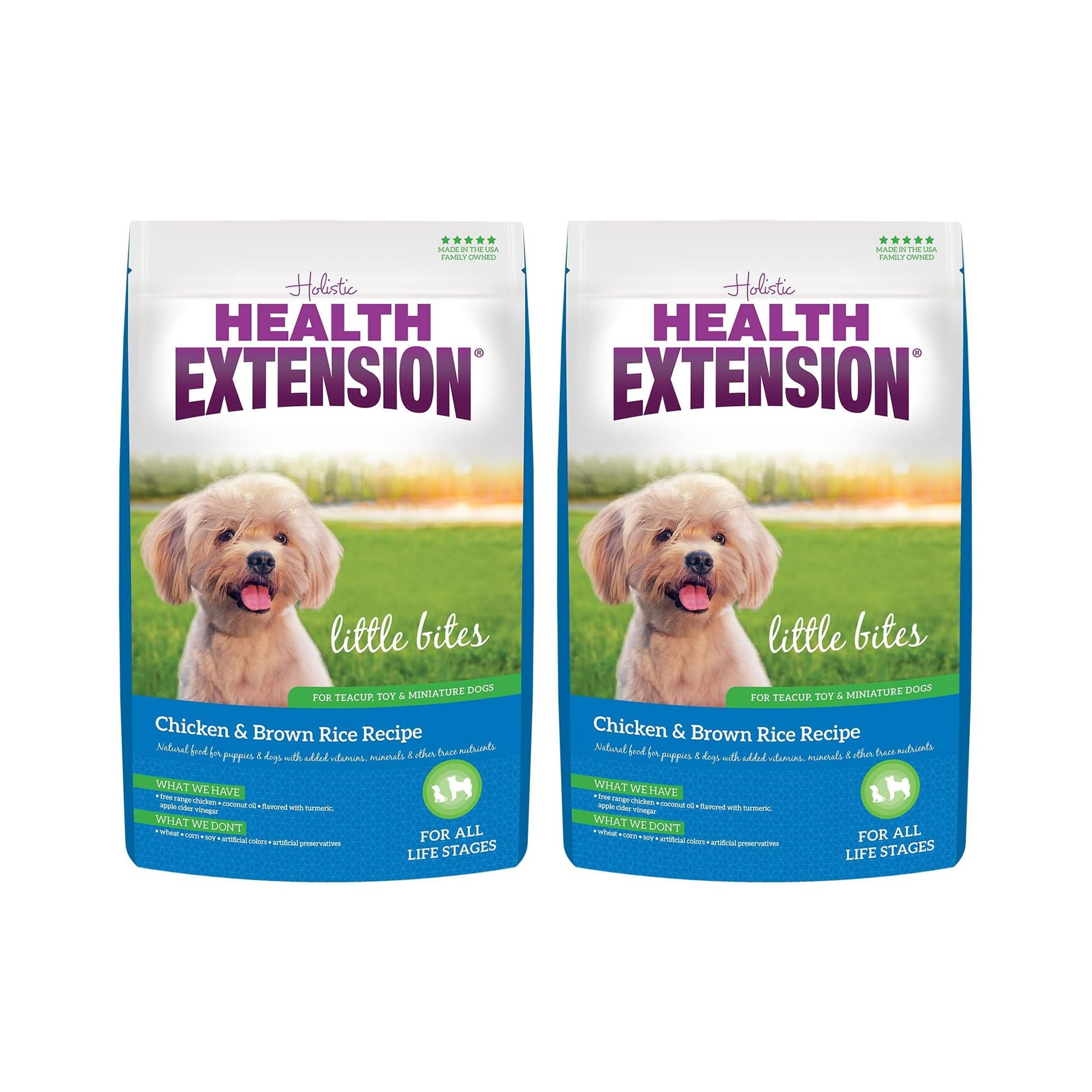 Health Extension Little Bites small-breed kibble closeup supports easy chewing.