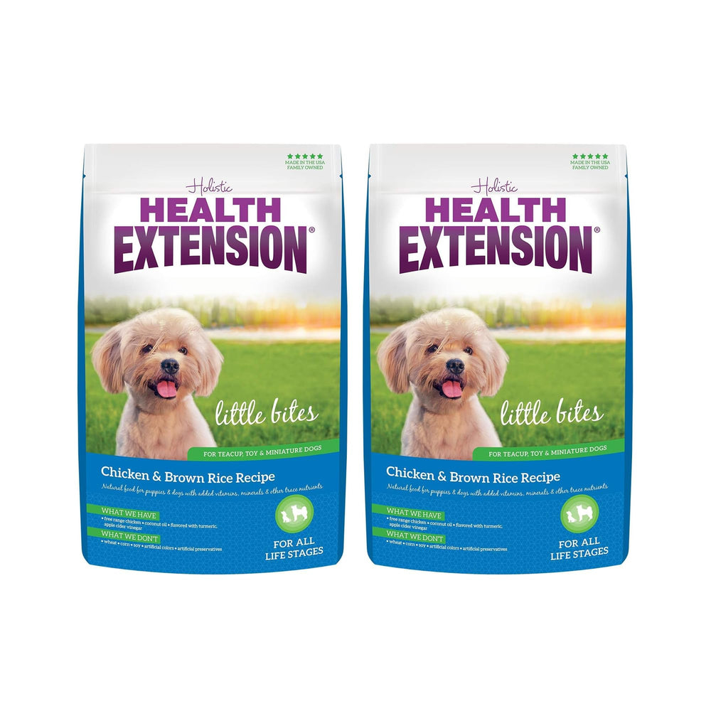 Health Extension Little Bites small-breed kibble closeup supports easy chewing.