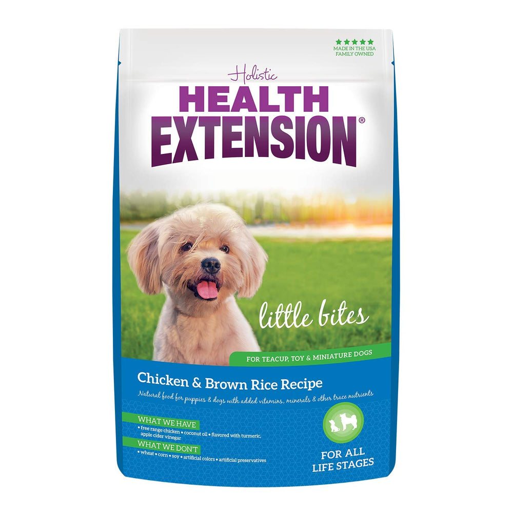 Health Extension Little Bites small-breed-kibble close up shows tiny bites for teacup dogs with easy chewing benefits