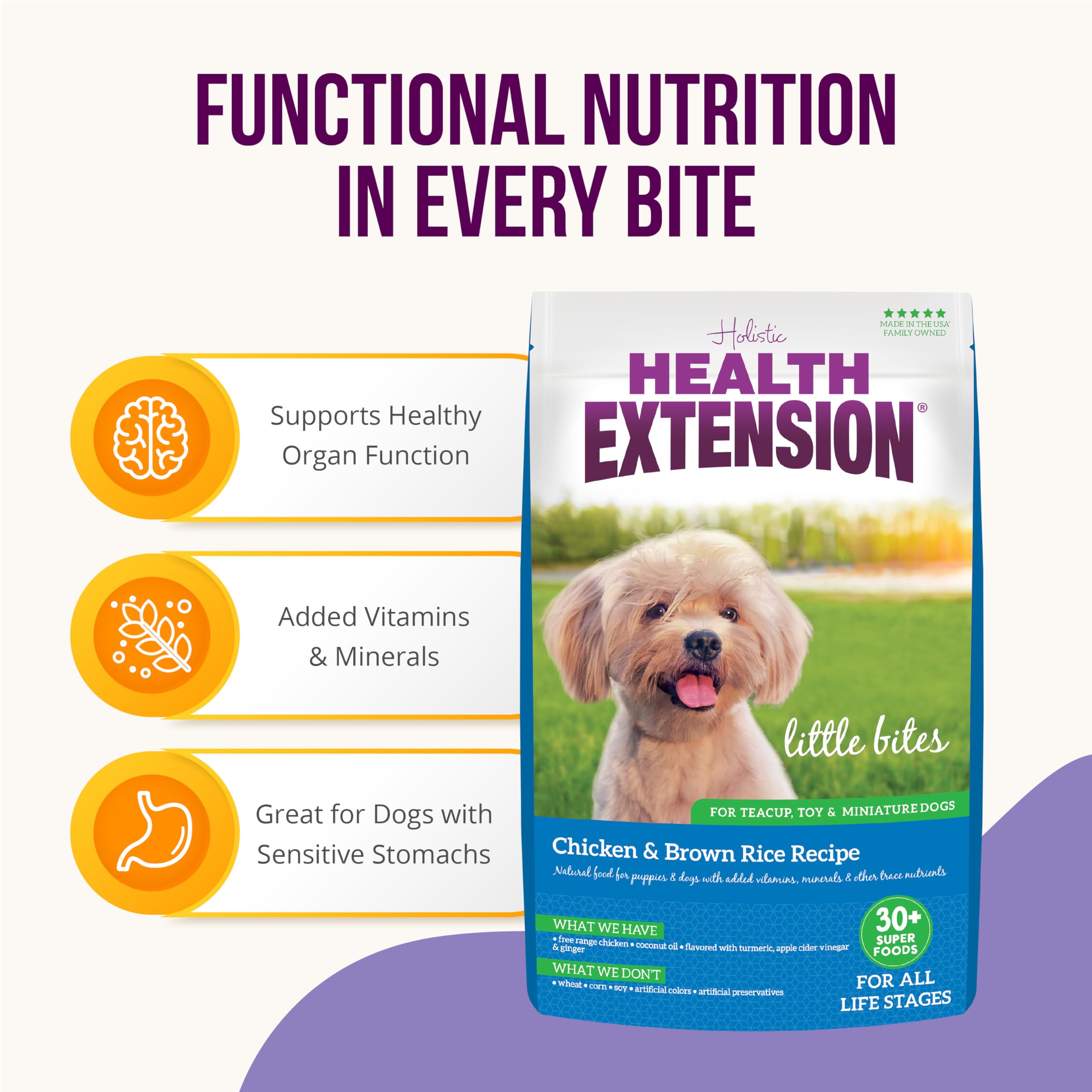 Health Extension Little Bites served in a small-breed bowl for balanced meals and energy