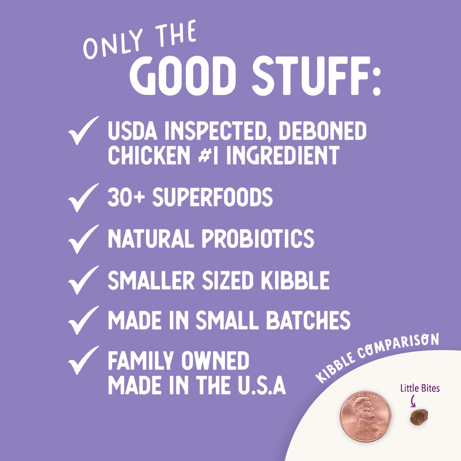 Health Extension Little Bites small-dog-serving-size image shows appropriately sized kibble for tiny breeds