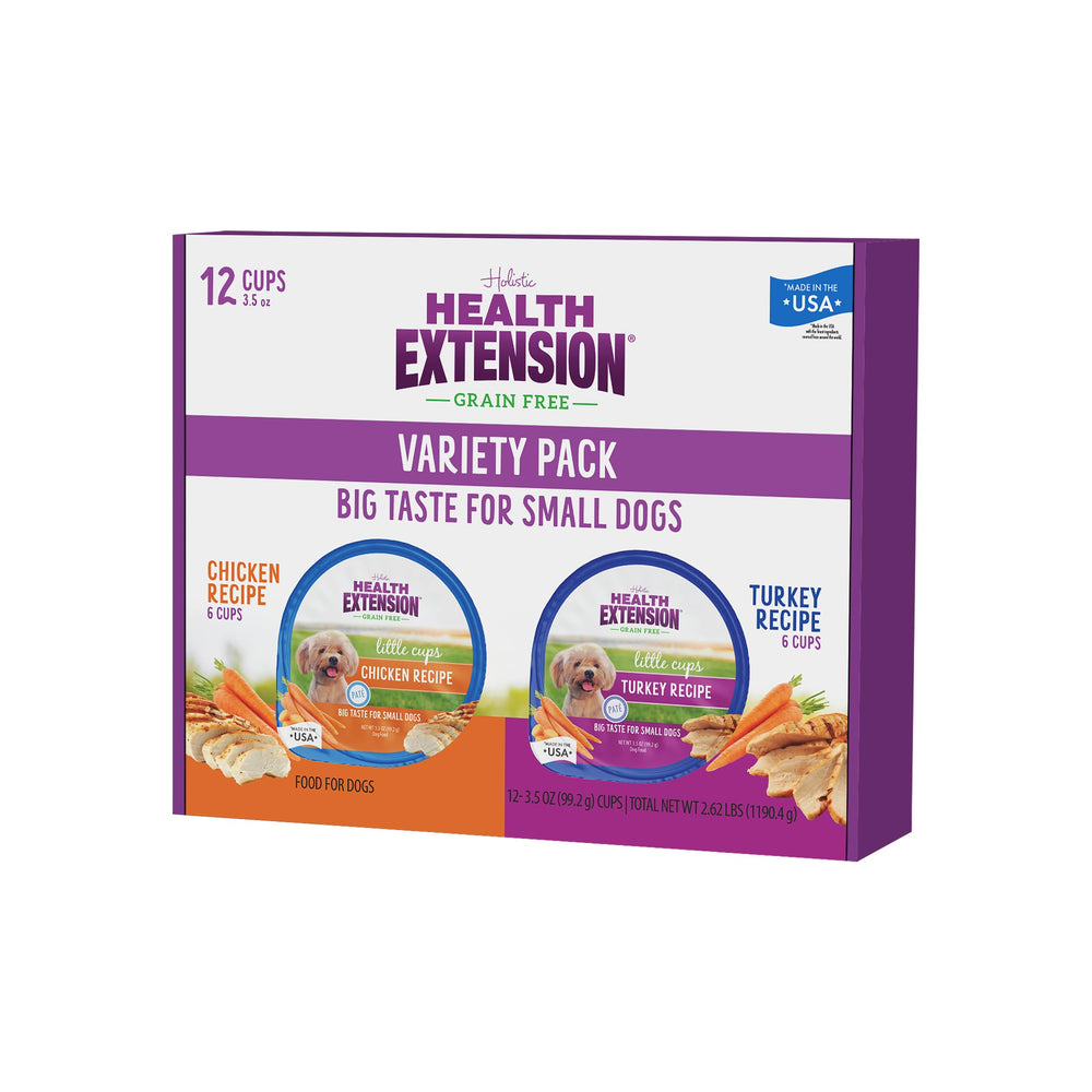 Health Extension Little Cups chicken cups closeup highlights grain-free protein.