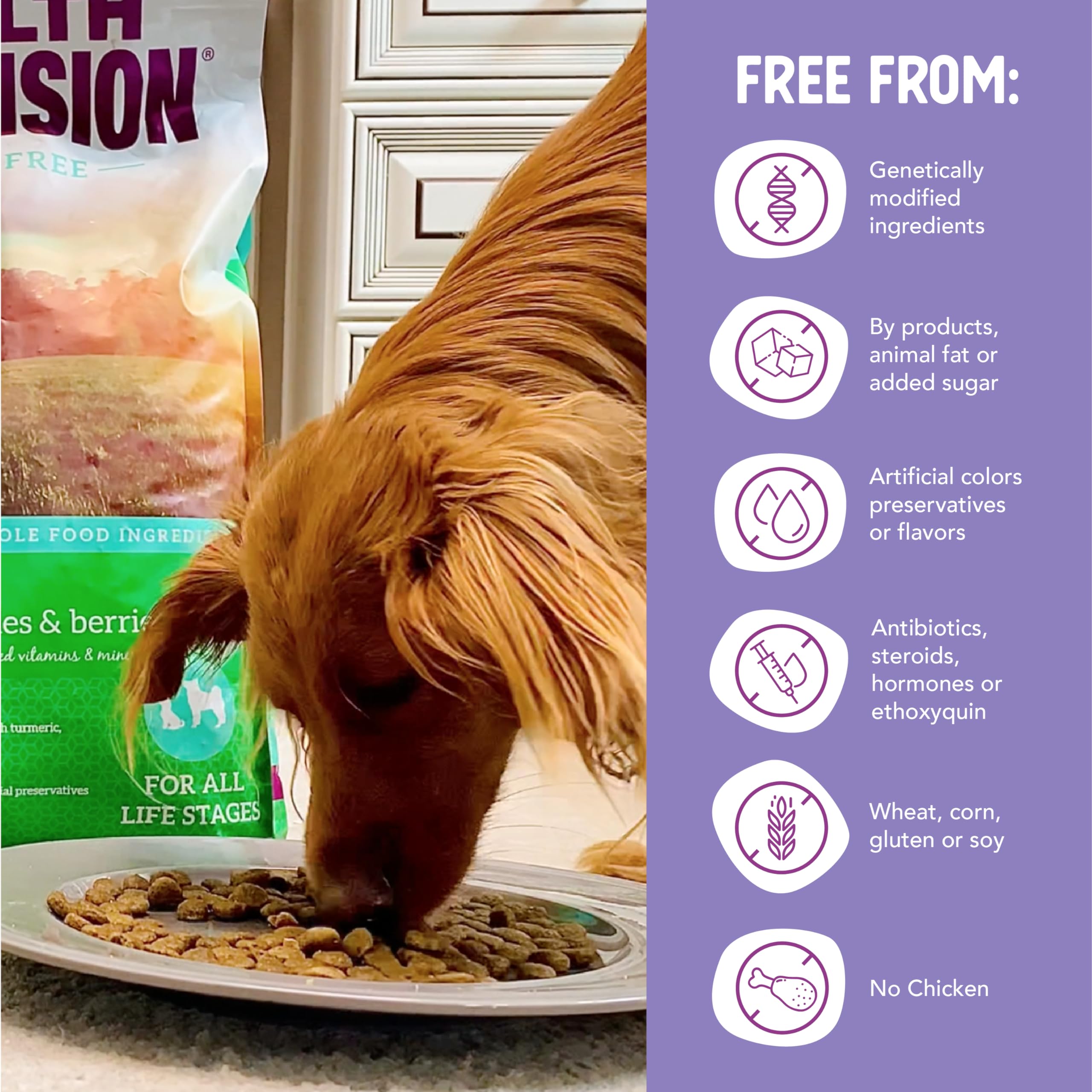 Health Extension grain free nutrition visual emphasizing clean ingredients with no fillers