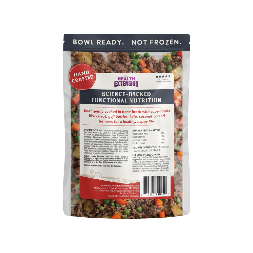 Health Extension open-pouch serving scene highlights ready-to-serve meals.