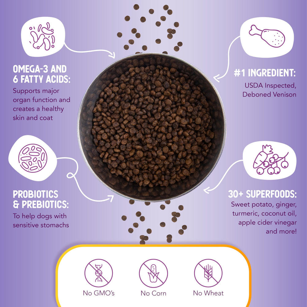 Health Extension Probiotics digestive health dry dog food closeup.