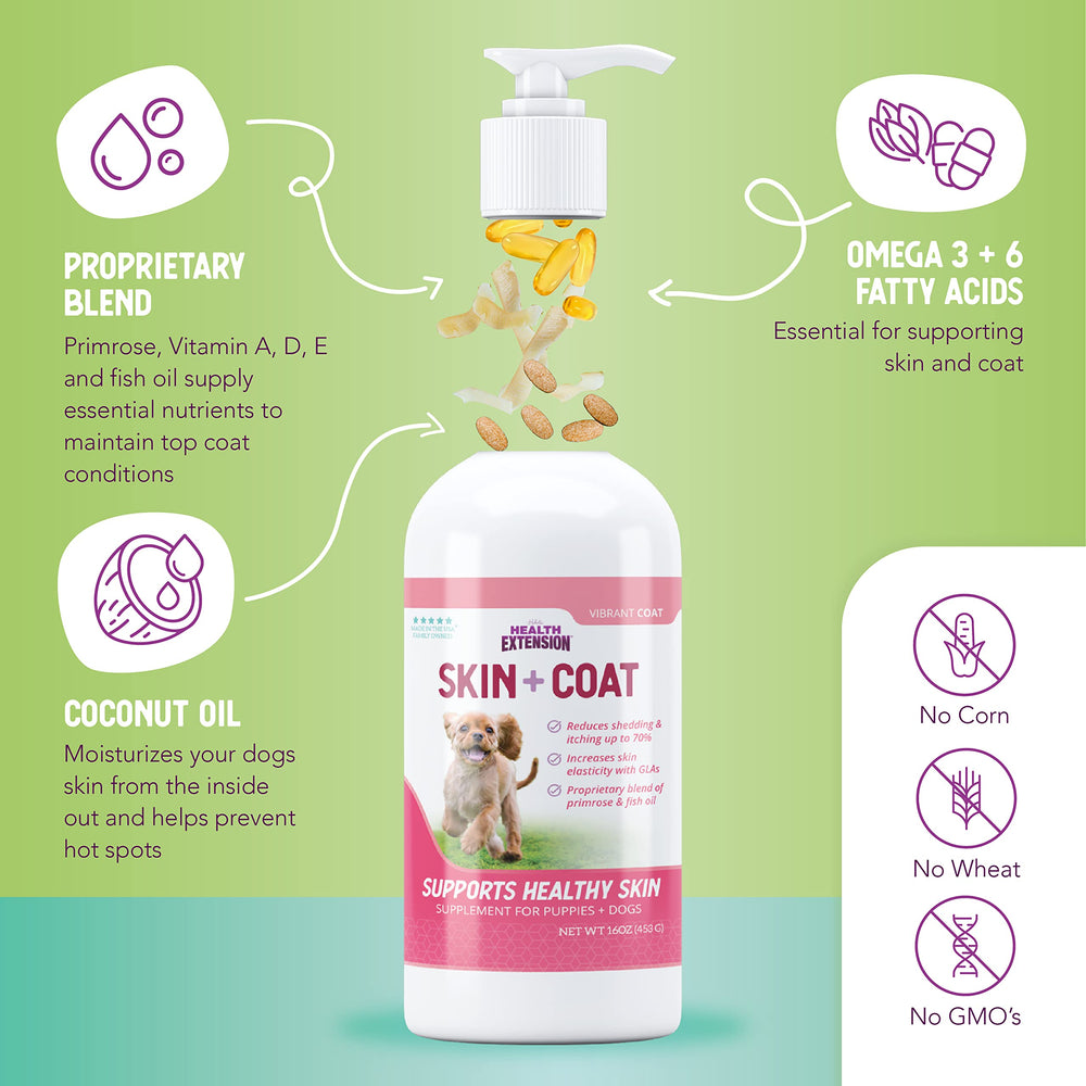 Health Extension Skin & Coat shiny-coat-after-use hints at a healthier-looking coat.
