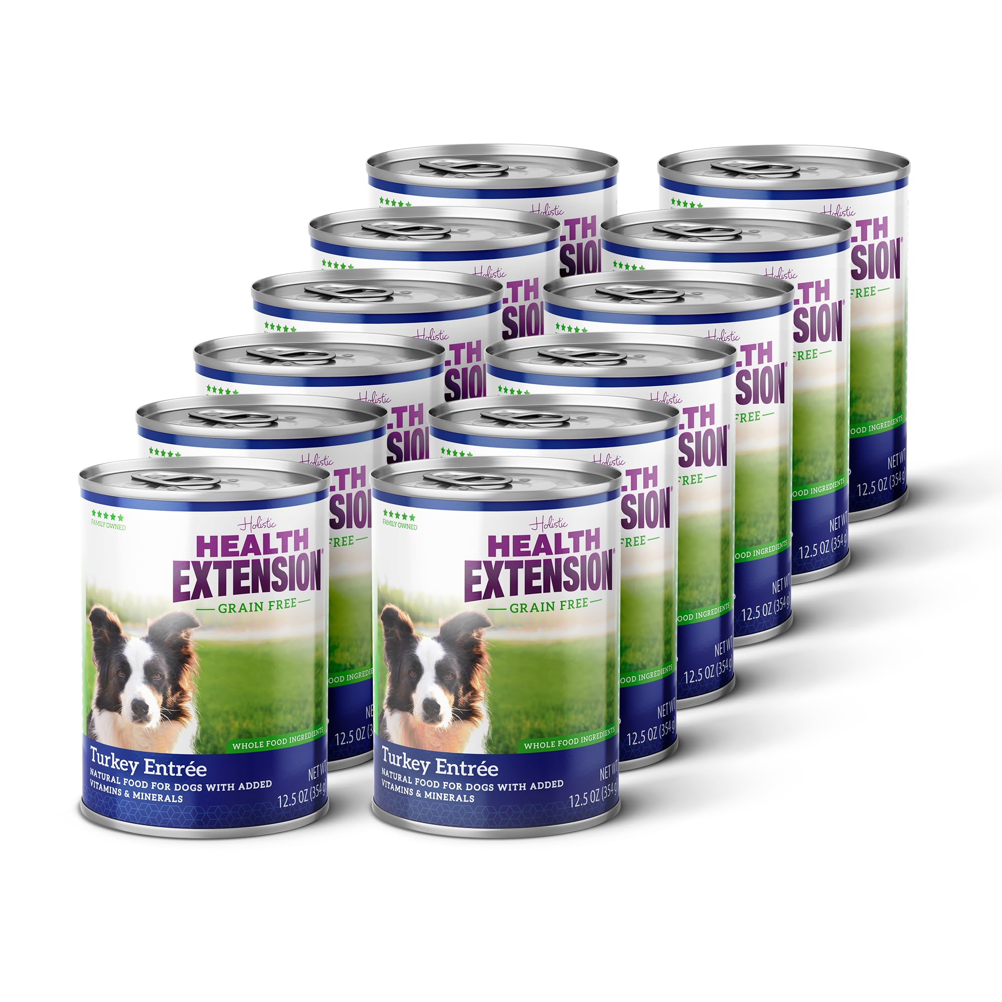 Health Extension turkey entree can closeup shows protein-rich meal for active dogs