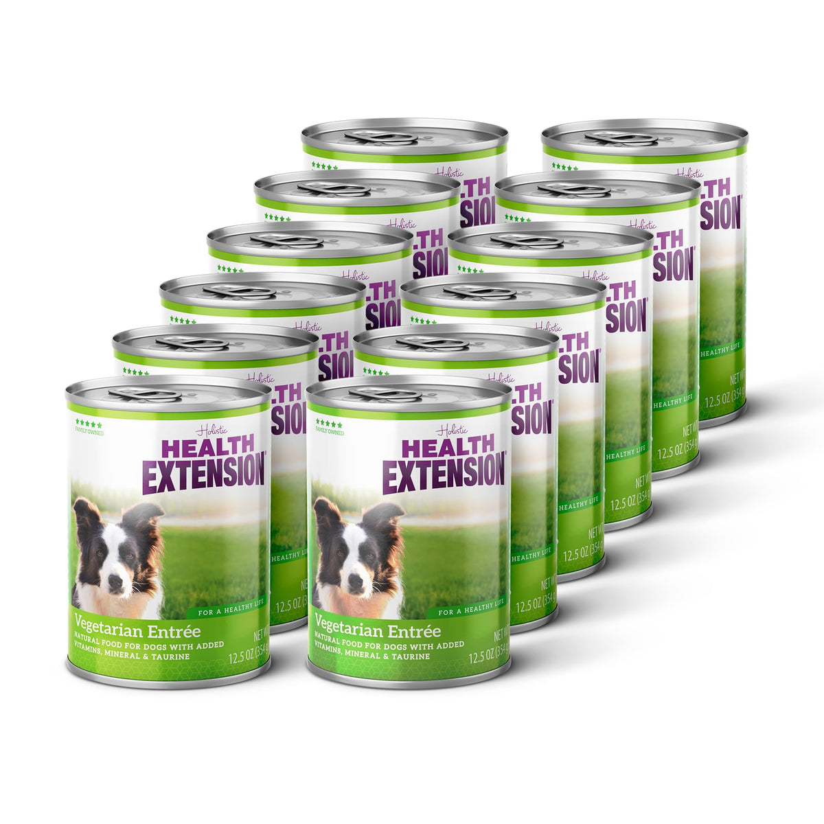 Health Extension Vegetarian Entrée case of 12 cans promotes hydration and plant-based nutrition.