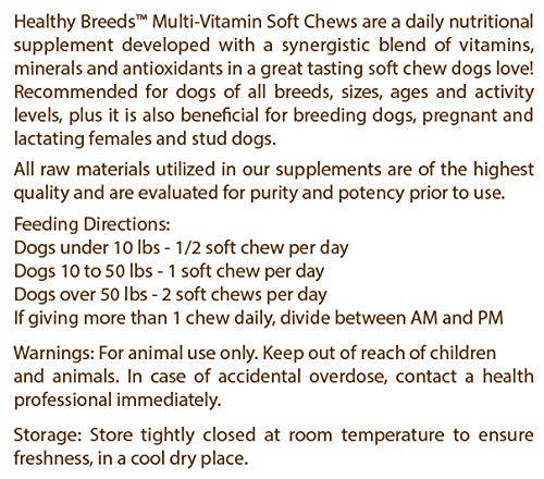 Healthy Breeds multivitamin soft chews dog closeup emphasizes tasty texture and easy administration.
