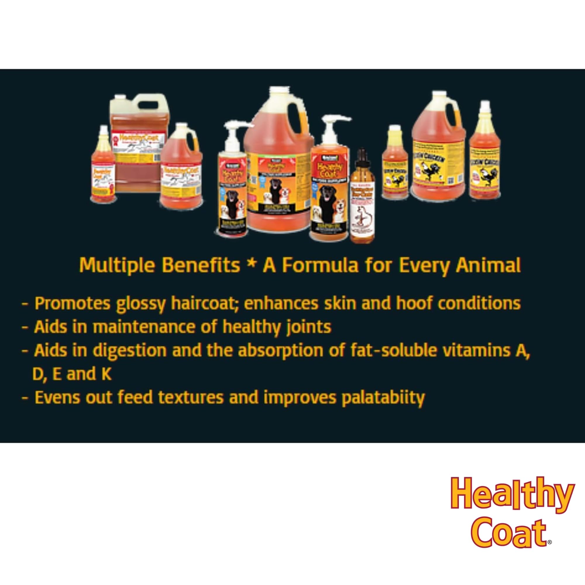 Healthy Coat Kickin' packaging with scoop suggesting nutrition and energy
