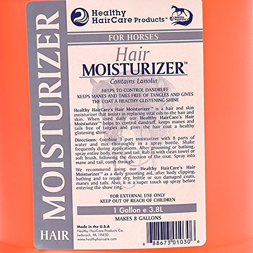 Healthy HairCare Products Hair Moisturizer 128 oz label closeup highlights lanolin benefits for scalp.