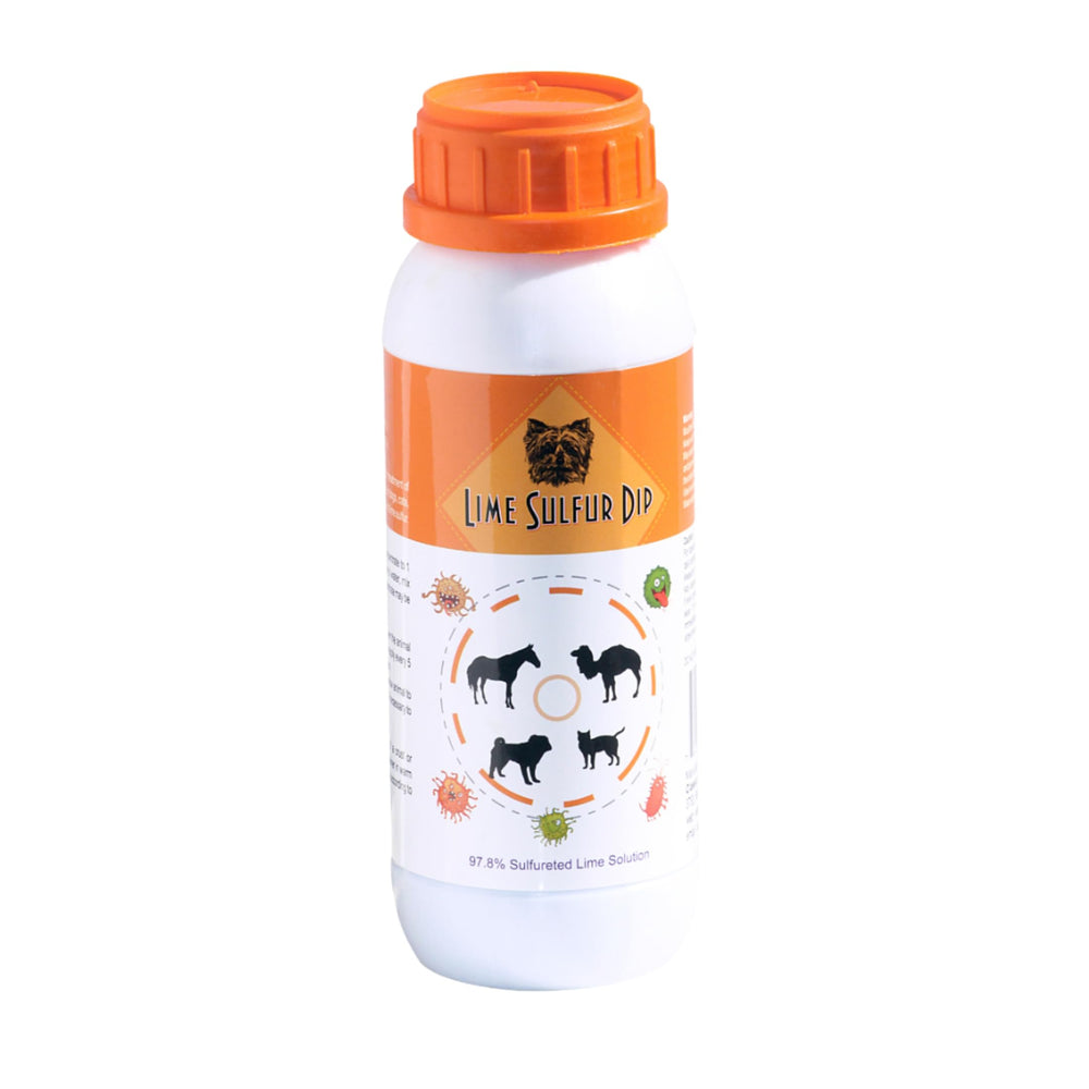 Healthy Paw Life Lime Sulfur Dip bottle close-up highlighting professional-grade formula.